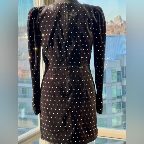 🆕 SELF-PORTRAIT 🧿NWOT Crystal Embellish Velvet Diamante Mini Dress, Sz US4 UK8 - Picture 8 of 16